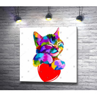 Разноцветный котик и сердце