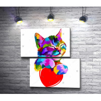 Разноцветный котик и сердце