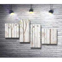 Нарисованные лес на деревянной стене