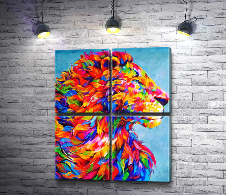 Профиль взрослого льва в ярких красках 