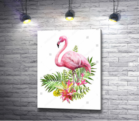 Фламинго в тропических растениях 