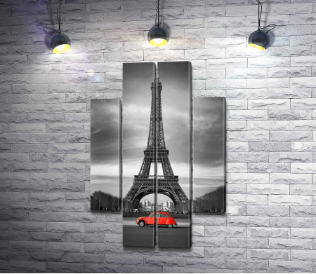 Красное авто на фоне Эйфелевой башни, Париж