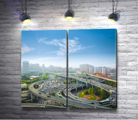 Автомобильная магистраль в час пик, Шанхай, Китай