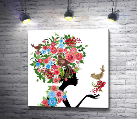 Девушка в цветах с птицами 