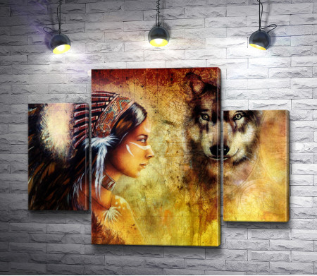 Девушка-индианка и волк