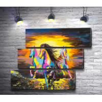 Три разноцветных лошади
