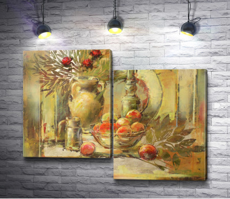 Натюрморт с яблоками и лавровыми листьями 