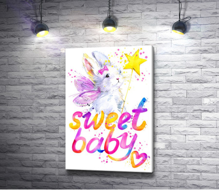 Кролик и текст "Sweet baby"