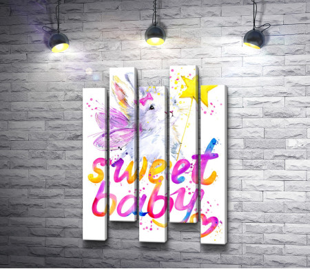 Кролик и текст "Sweet baby"