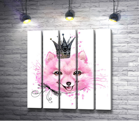 Веселая розовая собака с короной