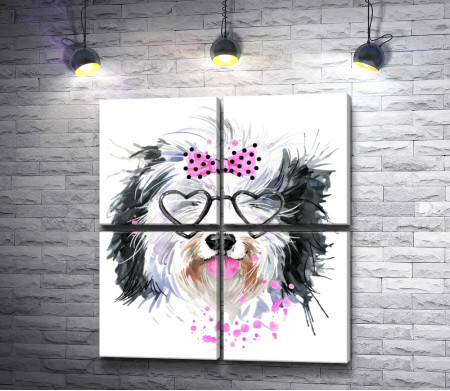 Забавный пес в очках-сердечках