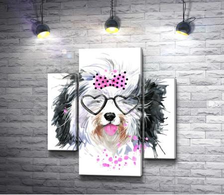 Забавный пес в очках-сердечках
