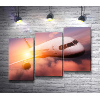 Пассажирский самолет в небе во время заката