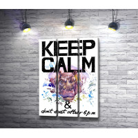 Надпись "Keep calm & don't eat after 6 p.m" с головой носорога