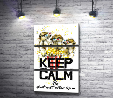 Мотивационный постер "Не ешь после шести" с опоссумами, едящими попкорн