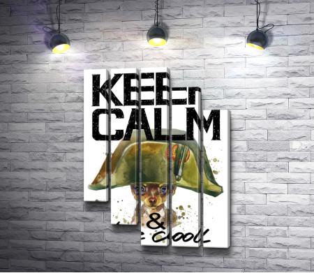 Постер "Keep Calm & be cool" с собакой в шапке Наполеона