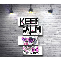 Постер "Keep Calm & be cool" с собакой в очках-сердечках