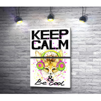 Постер "Keep Calm & be cool" с лисицей в ярких наушниках