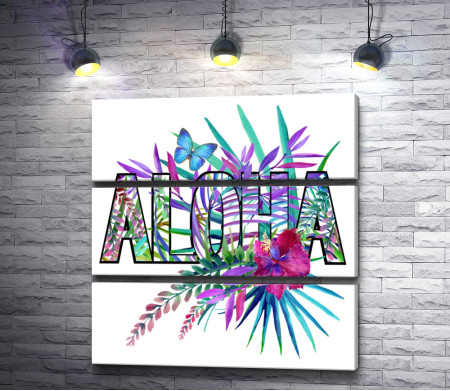 Постер с цветами и бабочкой "ALOHA"