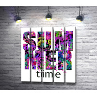 Постер "Summer time" с цветами и бабочками в фиолетовой гамме