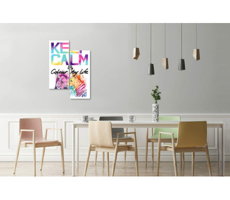 Постер "Keep Calm & colour life" с разноцветными зебрами