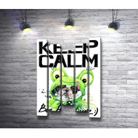 Плакат "Keep Calm & Be Positive" с собакой в костюме лягушки