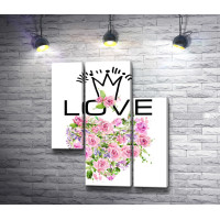 Плакат с фразой "LOVE" и сердцем из роз
