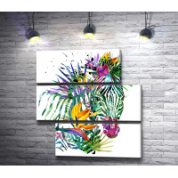 Зебра в тропической окраске с цветами