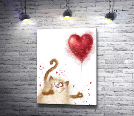 Радостный кот с шариком в форме сердца