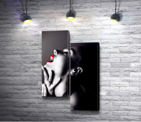 Черно-белое фото девушки с красными губами