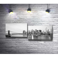 Бруклинский мост в Нью-Йорке, черно-белое фото