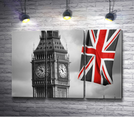 Развевающийся флаг Англии около Биг-Бена, Лондон