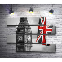 Развевающийся флаг Англии около Биг-Бена, Лондон