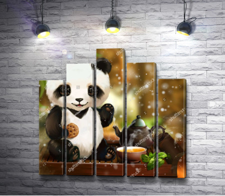 Панда и чай с печеньем