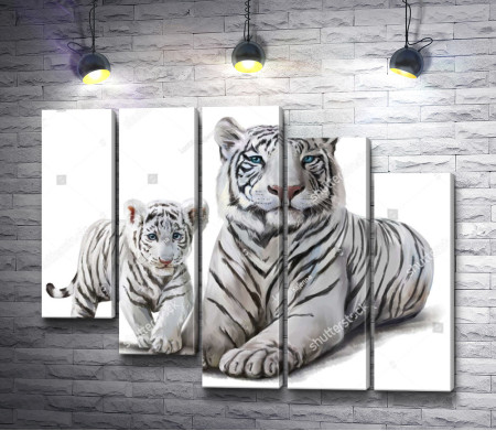 Белый тигр и тигренок