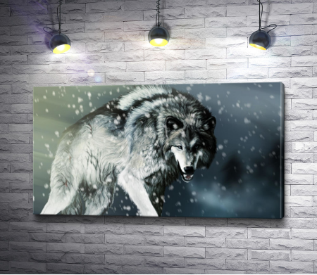 Волк во время снегопада