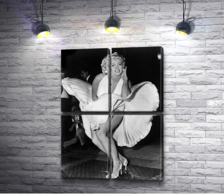Мэрилин Монро и улетающее платье. Черно-белое фото