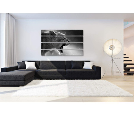 Рычащая львица, черно-белое фото