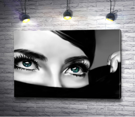 Девушка с зелеными глазами, черно-белое фото 
