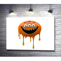 Оранжевый улыбающийся монстр с тремя глазами 