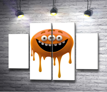 Оранжевый улыбающийся монстр с тремя глазами 