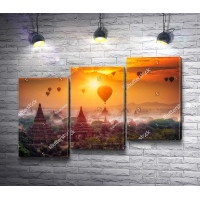 Воздушные шары над городом Мандалай в закате