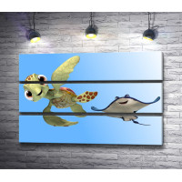 Черепаха и скат из мультфильма "В поисках Дори"