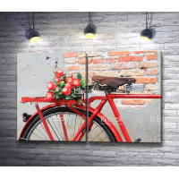 Красный велосипед с цветами
