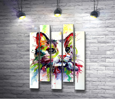Котик нарисованный красками 