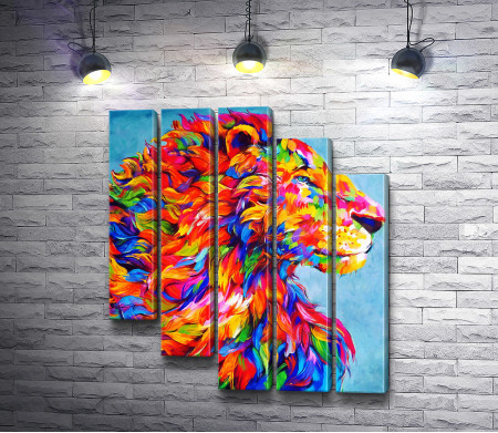 Профиль взрослого льва в ярких красках 