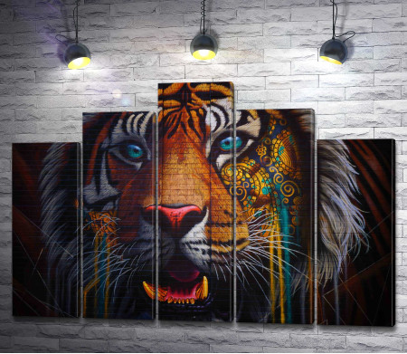 Яркий красочный тигр (стрит-арт)