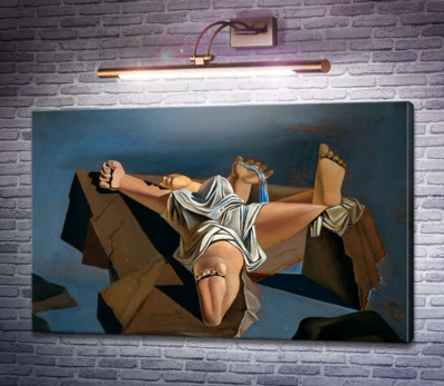 Персонаж, повисший между скалами