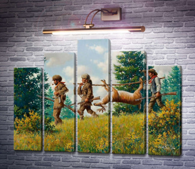 Охотники, несущие добытого оленя