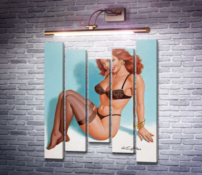 Девушка пинап в черном дамском белье